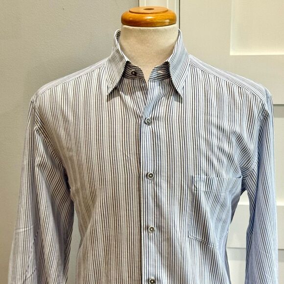 Ermenegildo Zegna Linen Blend Striped Dress Shirt. Size 17. - Picture 2 of 7